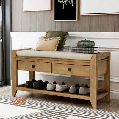 Streamdale Furniture Streamdale Shoe Rack With Cushioned Seat And Drawers In Brown