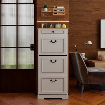 Streamdale Furniture Streamdale Shoe Storage Cabinet - 3 Flip Drawers, 1 Drawer - Antique White In Brown