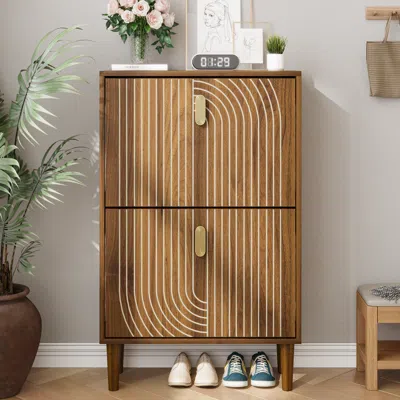 Streamdale Furniture Streamdale Shoe Storage Cabinet 2 Flip Drawers, Entryway, 23.6"w In Brown