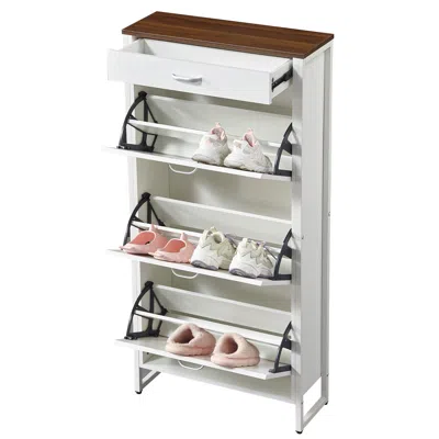 Streamdale Furniture Streamdale Shoe Storage Cabinet With 3 Flip Drawers & 1 Open Drawer