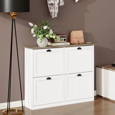 Streamdale Furniture Streamdale Shoe Storage Cabinet With 4 Flip Drawers - White