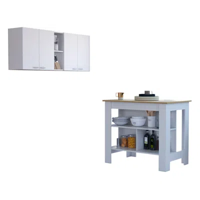 Streamdale Furniture Streamdale Sierra White & Oak 7-shelf 4-door Kitchen Set