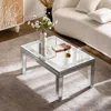 Streamdale Furniture Streamdale Silver Crushed Crystal Coffee Table, Mirrored Glass, Glam Modern In Gray