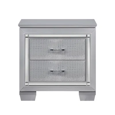 Streamdale Furniture Streamdale Silver Finish Nightstand With Alligator Embossed Drawers