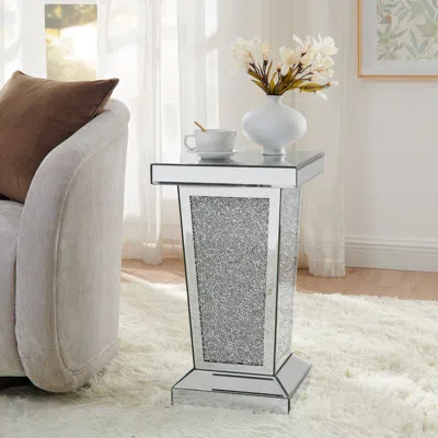 Streamdale Furniture Streamdale Silver Mirrored Crystal End Table - Modern Accent Side Table In Gray
