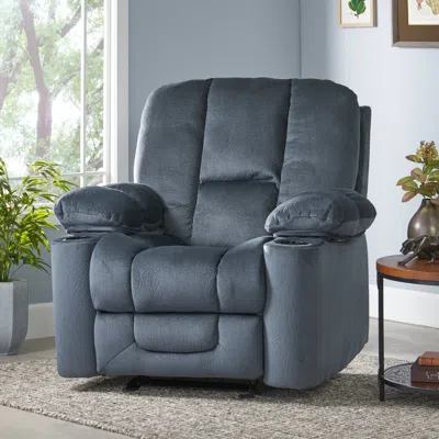 Streamdale Furniture Streamdale Silvery Luxury Manual Recliner With Dual Cup Holders