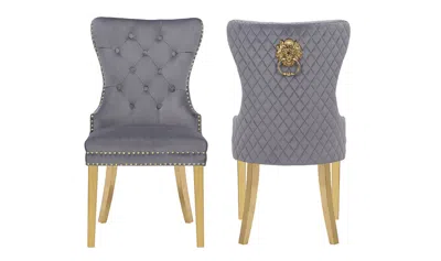 Streamdale Furniture Streamdale Simba Gold 2 Piece Dining Chair Finish With Velvet Fabric In Dark