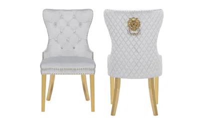Streamdale Furniture Streamdale Simba Gold 2 Piece Dining Chair Finish With Velvet Fabric In Light
