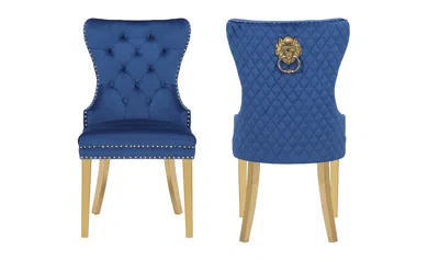 Streamdale Furniture Streamdale Simba Gold 2 Piece Dining Chair Finish With Velvet Fabric In Navy