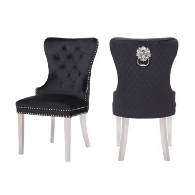 Streamdale Furniture Streamdale Simba Stainless Steel 2 Piece Chair Finish With Velvet Fabric In Black
