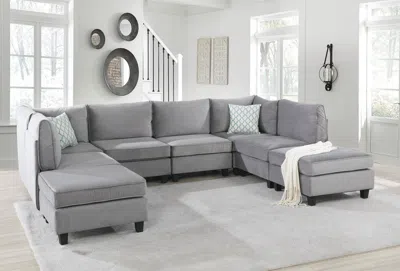 Streamdale Furniture Streamdale Simona Gray Velvet 8 Piece Modular Sectional Sofa