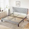 Streamdale Furniture Streamdale Simple Queen Size Grey Bed Frame, Adjustable Headboard