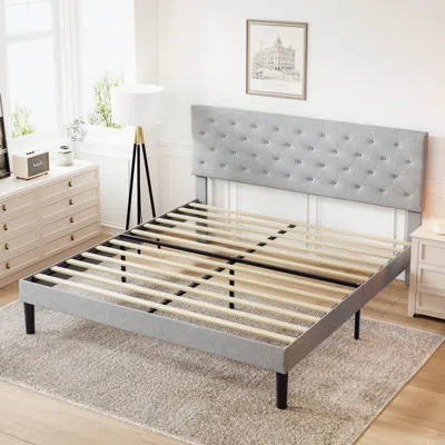 Streamdale Furniture Streamdale Simple Queen Size Grey Bed Frame, Adjustable Headboard