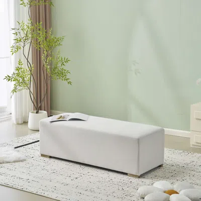 Streamdale Furniture Streamdale Simple White Long Ottoman, Practical Furniture For Living Room And Bedroom