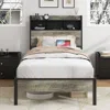 Streamdale Furniture Streamdale Single Bed Frame With Storage Headboard & Charging Station In Brown