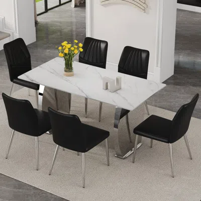 Streamdale Furniture Streamdale Sintered Stone Dining Set 6 Shell Chairs With 63" Table