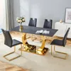 Streamdale Furniture Streamdale Sintered Stone Dining Set: 63" Table & 4 Black/gold Chairs