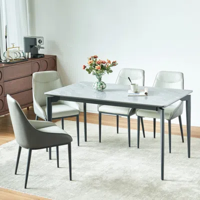 Streamdale Furniture Streamdale Sintered Stone Dining Table - Glossy Rock Top, Black Legs