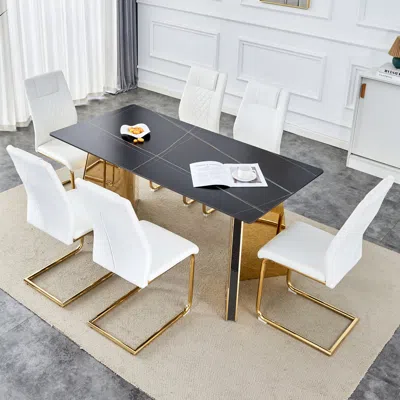 Streamdale Furniture Streamdale Sintered Stone Dining Table And 6 Pu Chairs With Legs