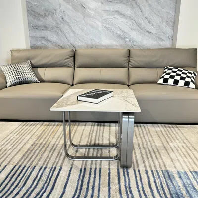 Streamdale Furniture Streamdale Sintered Stone End Table, Silver Metal Frame