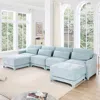 Streamdale Furniture Streamdale Sky Blue Chenille 4-seater Sofa With Ottoman