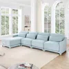 Streamdale Furniture Streamdale Sky Blue Chenille Sofa With Ottoman