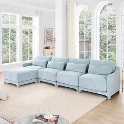 Streamdale Furniture Streamdale Sky Blue Chenille Sofa With Ottoman