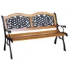Streamdale Furniture Streamdale Slatted Wood & Metal Outdoor Garden Bench With Curved Armrests And Lattice Accents