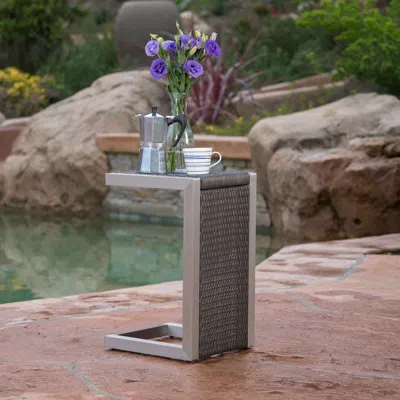 Streamdale Furniture Streamdale Sleek Aluminum C-shape Side Table For Modern Outdoor Spaces