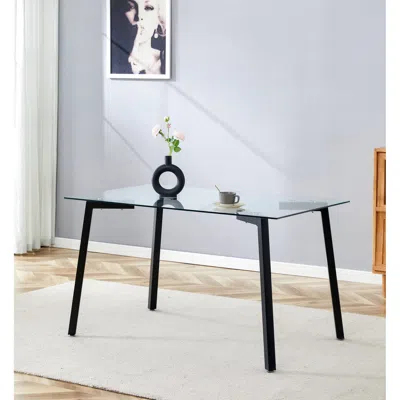 Streamdale Furniture Streamdale Sleek Glass Dining Table For 4 With Durable Metal And Wood Legs