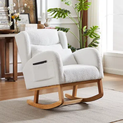 Streamdale Furniture Streamdale Sleek Rocking Chair With High Backrest And Spacious Pockets In White