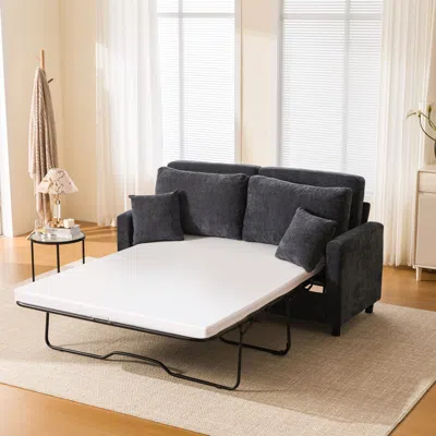 Streamdale Furniture Streamdale Sleeper Sofa Bed, Pull Out Couch, 2 Seater Linen Convertible Sofa, Dark Gray
