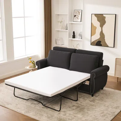 Streamdale Furniture Streamdale Sleeper Sofa Bed, Pull Out Couch, 2 Seater Linen Convertible Sofa, Dark Gray In White