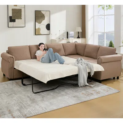 Streamdale Furniture Streamdale Sleeper Sofa Bed, Pull Out Couch, L Shaped Sectional, 104" Large, Brown In Neutral