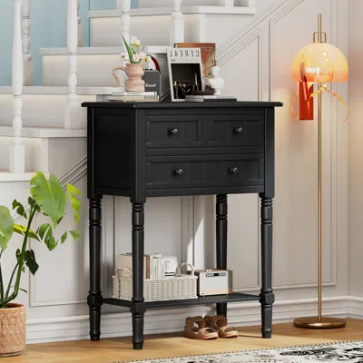Streamdale Furniture Streamdale Slim Black Console Table With Drawers And Shelf