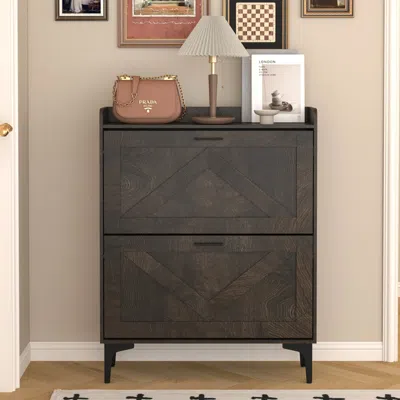 Streamdale Furniture Streamdale Slim Entryway Shoe Cabinet With Flip Drawers And Open Shelves (brown)