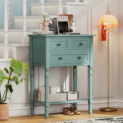 Streamdale Furniture Streamdale Slim Light Blue Console Table With Drawers