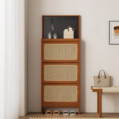 Streamdale Furniture Streamdale Slim Rattan Shoe Cabinet With Flip-up Storage & Handy Top