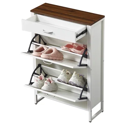 Streamdale Furniture Streamdale Slim Shoe Cabinet With 2 Flip Drawers, 1 Drawer & Organizer In White