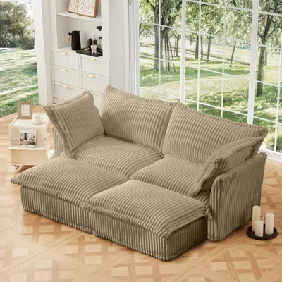 Streamdale Furniture Streamdale Slipcovered 2-seater Sofa With Ottomans, Corduroy, Camel