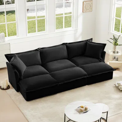 Streamdale Furniture Streamdale Slipcovered 3-seat Sofa With Ottomans, Sleeper Sofa, Black