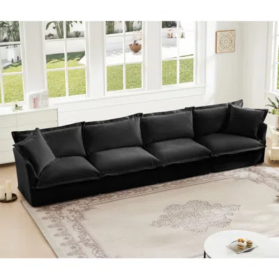 Streamdale Furniture Streamdale Slipcovered 4-seater Extra Deep Chenille Sofa - Black
