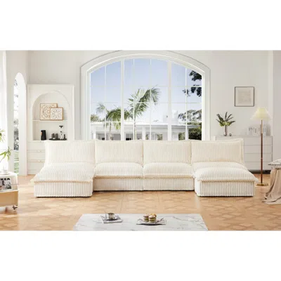 Streamdale Furniture Streamdale Slipcovered 4-seater Sectional Sofa With Ottoman And Accent Pillows
