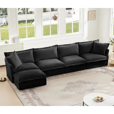 Streamdale Furniture Streamdale Slipcovered L Shape Chenille Sectional Sofa Couch - Black