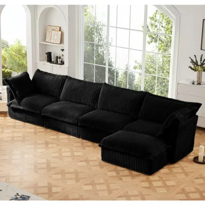 Streamdale Furniture Streamdale Slipcovered L-shape Sectional Sofa, Black Corduroy