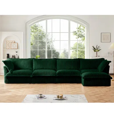 Streamdale Furniture Streamdale Slipcovered L-shape Sectional Sofa, Green Corduroy