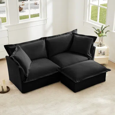 Streamdale Furniture Streamdale Slipcovered Sectional Sofa With Ottoman - Black