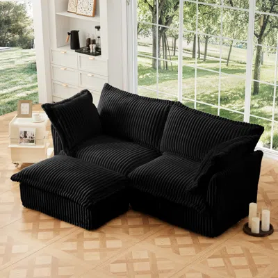 Streamdale Furniture Streamdale Slipcovered Sectional Sofa With Ottoman - Black Corduroy