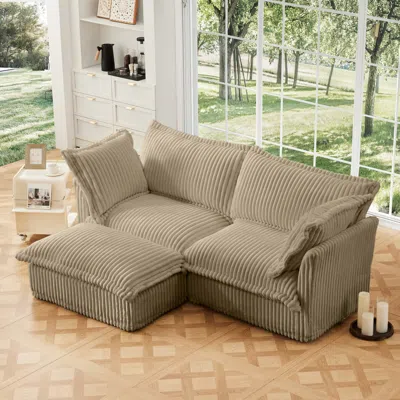 Streamdale Furniture Streamdale Slipcovered Sectional Sofa With Ottoman - Camel Corduroy