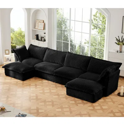 Streamdale Furniture Streamdale Slipcovered U Shape Sectional Sofa - Black Corduroy
